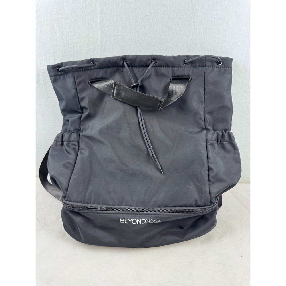 Beyond Yoga Black Nylon Drawstring Backpack Gym Bag with Shoe Compartment